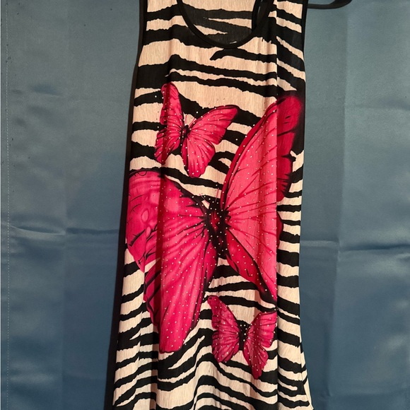 Felina Black and White Zebra Print Top with Pink Butterflies and Cream Tank Top - Picture 1 of 7